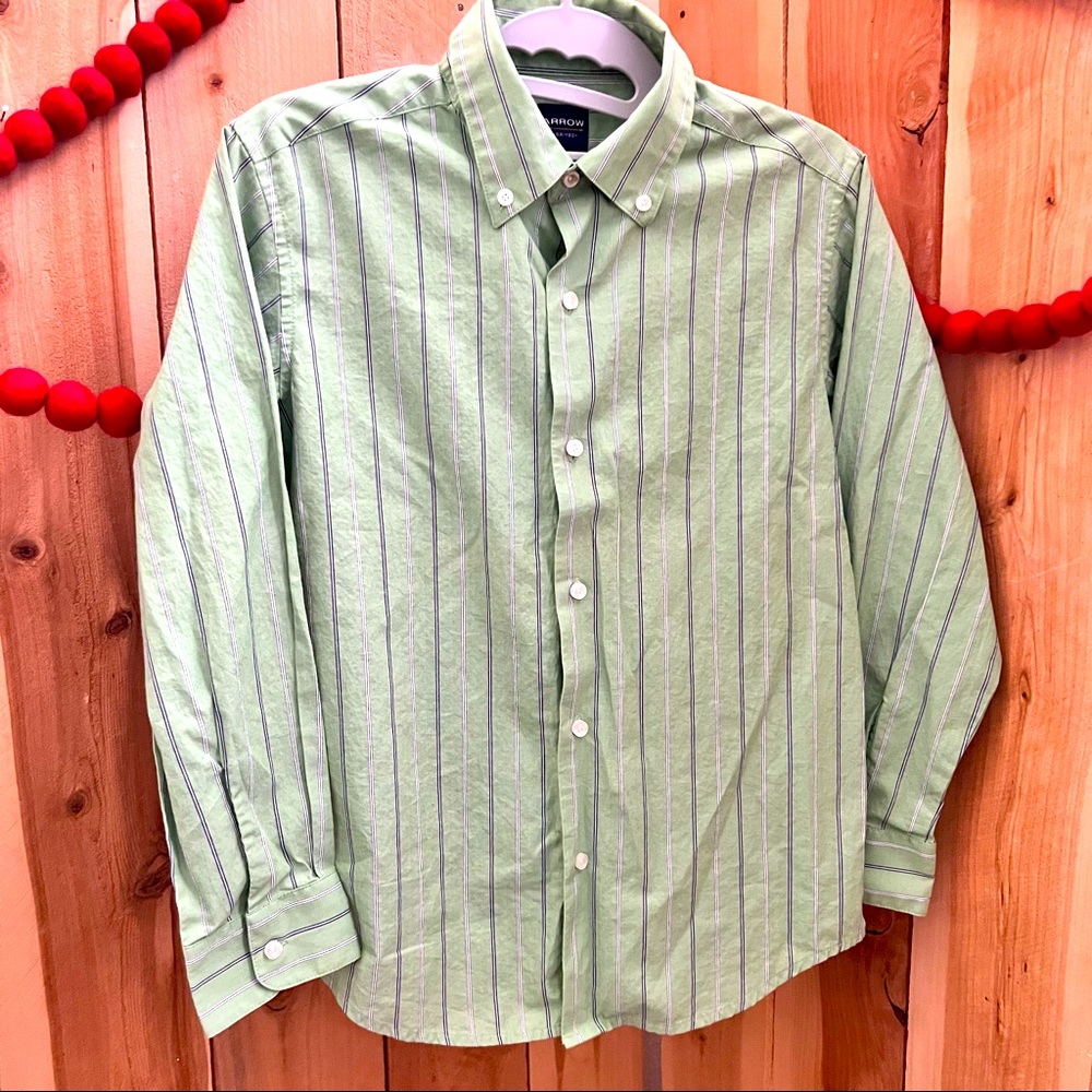 Arrow USA Green w/ Blue/White Striped Button Up Shirt Sz. 10/12 Boys